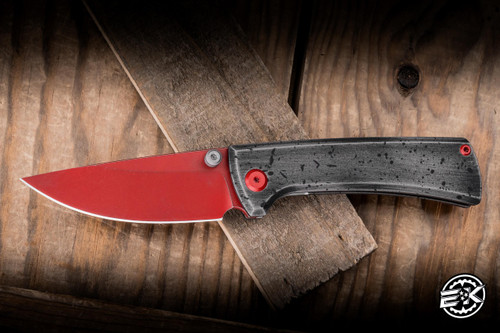 Chaves Knives RCK 9 Manual Folding Knife Distressed Grey Titanium, Fanatic Edge Mod 3.25" M390 Red Cerakote