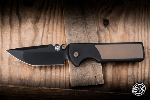 Chaves Knives Exclusive Magnetic Integral N.T.A.K. The Suit Folding Knife Black Tumbled PVD Titanium/Stonewash Bronze Ti Inlay 3.56" M390 Tanto Stonewash/Black Tumbled PVD