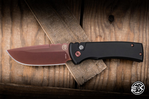 Chaves x Protech Redencion 229 Automatic Folding Knife Black Aluminum, Copper Accents 3.5" S35VN Drop Point Copper Rose PVD - Blade Show Exclusive
