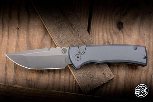 Chaves x Protech Redencion 229 Automatic Folding Knife Grey Aluminum 3.5" S35VN Tanto Stonewash - Blade Show Exclusive