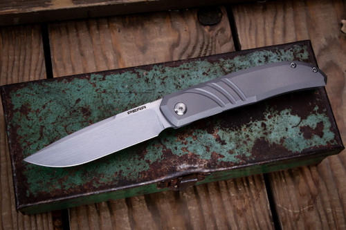 Pena Knives Rio Grande Front Flipper Titanium, Mokuti Clip 3.5" 154 Hand Rubbed