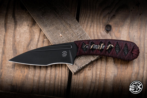 Bastinelli Knives Custom Sin Fixed Blade Knife Red Blood Tskuka Wrap 3.54" N690CO Bronze Menuki Snake Dagger Black PVD