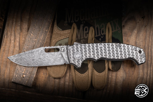 Demko Knives AD20I Slim Shark Lock Folding Knife Yggdrasil Polished Chainmail Titanium 3.6" Damasteel Clip Point