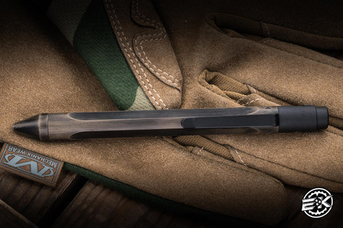 Nottingham Tactical TiButton Pen Trifecta Distressed OD Green/Black Titanium 5" Parker RHSL