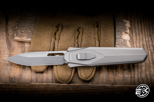 Remette RT-Swordfish OTF Gravity Knife Silver Aluminum/Black Carbon Fiber 3.15" 14C28N Tanto Stonewash