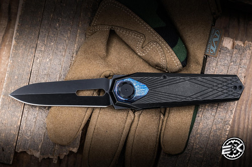 Remette RT-Infinite Power Folding Knife Titanium/Lightning Strike Inlay 3.15" M390 Dagger Black Stonewash