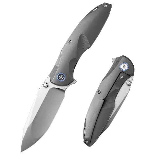Remette Cool Whale Folding Knife Anodized Grey Titanium 3.15" M390 Reverse Tanto Pearlescent