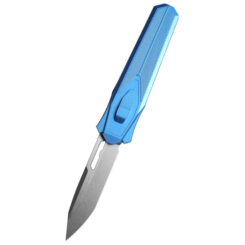 Remette RT-Swordfish OTF Gravity Knife  Blue Aluminum, Carbon Fiber 3.15" S35VN Tanto Stonewash