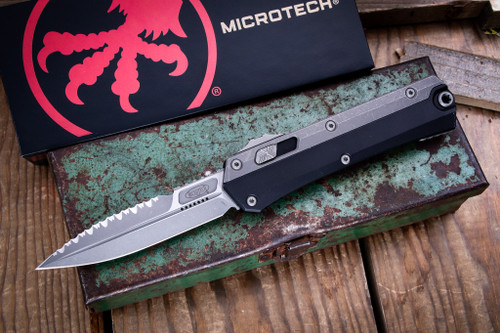 Preowned-Microtech "Glykon" OTF Automatic Knife Aluminum/Titanium 3.75" M390 Apocalyptic Serrated 184-11AP