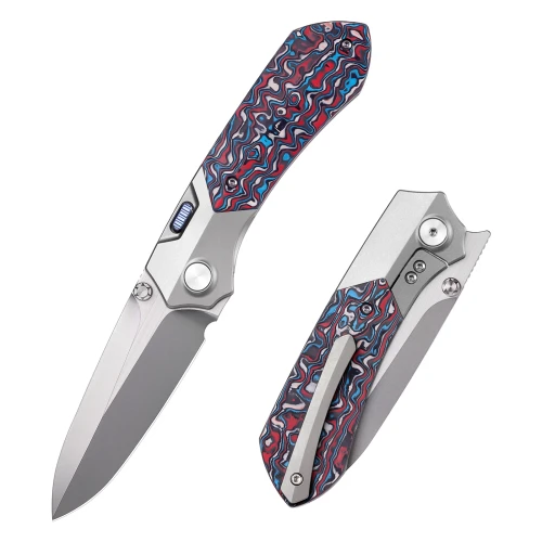 Remette Meteor Folding Knife Ceramic Sandblasted Titanium, Carbon Fiber Inlay 2.99" M390 Drop Point Pearlescent  