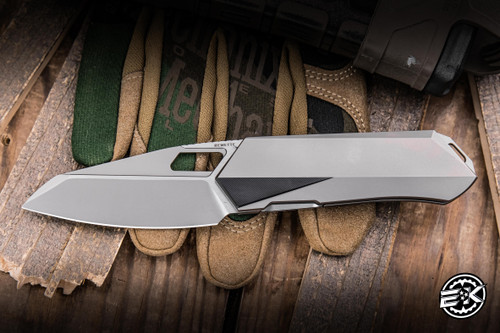 Remette RT-Woodpecker Folding Knife Blasted Titanium 2.95" M390 Reverse Tanto Pearlescent