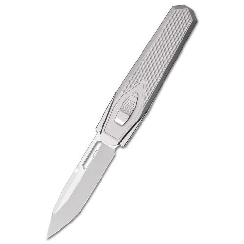 Remette RT Swordfish Knife Ceramic Blasted Titanium, Carbon Fiber Inlay 3.15" M390 Tanto Pearlescent
