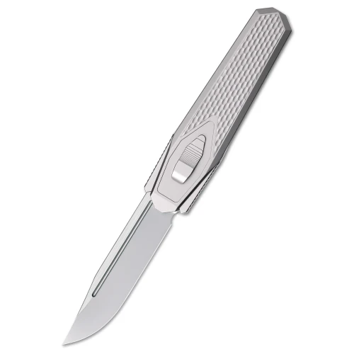 Remette RT Swordfish Knife Ceramic Blasted Titanium, Carbon Fiber Inlay 3.03" M390 Clip Point Pearlescent