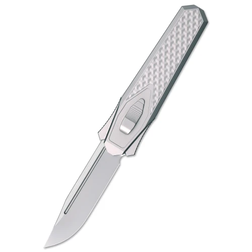 Remette RT Swordfish Knife Ceramic Sandblasted Titanium, Carbon Fiber Inlay 3.03" M390 Clip Point Pearlescent
