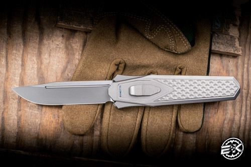 Remette RT-Swordfish OTF Gravity Knife Titanium/ Black Carbon Fiber Inlay 3.03" M390 Clip Point Pearlescent Satin