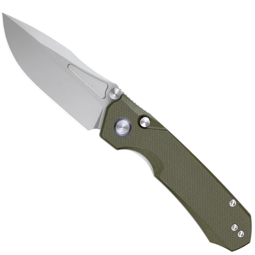 Remette Rhino Folding Knife Green Micarta 3.07" 14C28N Drop Point Stonewash