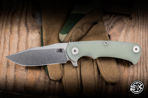 Hinderer Knives Project X Flipper Knife Triway Translucent Green G10/Stonewash Bronze 3.65" S45VN Clip Point