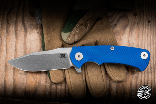 Hinderer Knives Project X Flipper Knife Triway Blue G10/Working Finish 3.65" S45VN Clip Point Stonewash