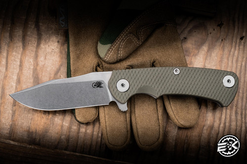 Hinderer Knives Project X Flipper Knife Triway OD Green G10/Working Finish 3.65" S45VN Clip Point Stonewash