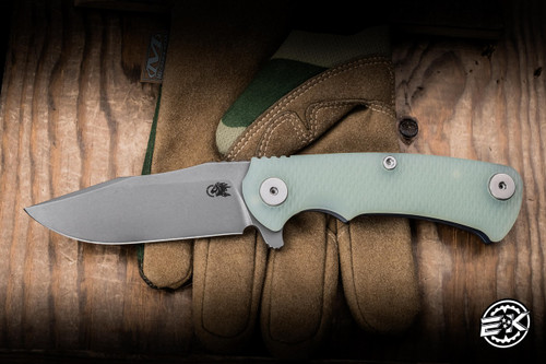 Hinderer Knives Project X Flipper Knife Triway Translucent Green G10/Battle Blue 3.65" S45VN Clip Point
