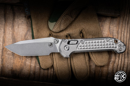 Microtech Marfione Select LUDT Automatic Folding Knife Stonewash Frag Titanium, Bronze Accents 3.4" M390 Tanto Stonewash 1136RL-10FRMS1