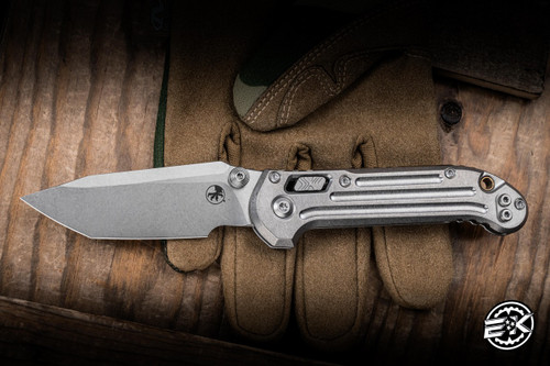 Microtech Marfione Select LUDT Automatic Folding Knife Stonewash Grooved Titanium, Bronze Accents 3.4" M390 Tanto Stonewash 1136RLG-10MS1