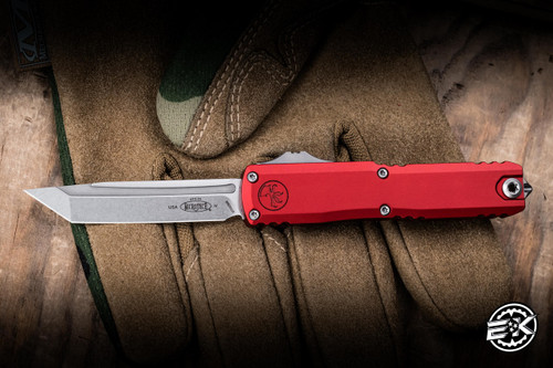 Microtech UTX-70 Gen IV Automatic OTF Knife Red Aluminum 2.5" M390 Tanto Stonewash 11494-10RD