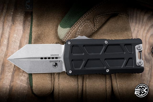 Microtech Exocet II Automatic OTF Knife/Money Clip Black Aluminum 2.34” M390 Spartan Stonewash 1155-10