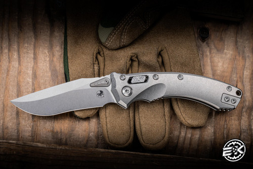 Microtech/Marfione Select Amphibian Mini Ram-LOK Folding Knife Slab Titanium, Bronze Ti Accents 3.25” M390MK Stonewash 137MRL-10MS1