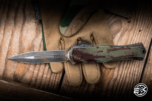 Microtech Hera II OTF Automatic Knife Outbreak Deep Engraved Aluminum 3.85" M390MK Dagger 1702-1OBDS