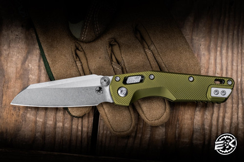 Microtech MSI Mini Ram-Lok Knife OD Green Fluted Aluminum 3.25" M390 Stonewash 210M-10FLOD