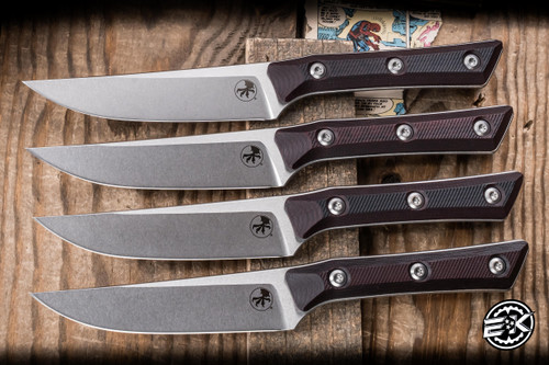 Microtech Kitchen Cutlery Steak Knife Set Black Cherry G10 4.5" M390 Stonewash 3600-10SETBC