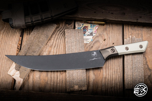 Microtech Fixed Blade Butcher Knife Ivory/Titanium Bolster 10" M390 DLC 3800B-1DLCIVS