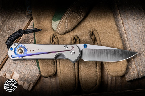 Left Handed-Chris Reeve Knives Small Sebenza 31 Folding Knife Unique Graphic w/ Pyrite 3" MagnaCut Drop Point Polished S31-1409-0980-1