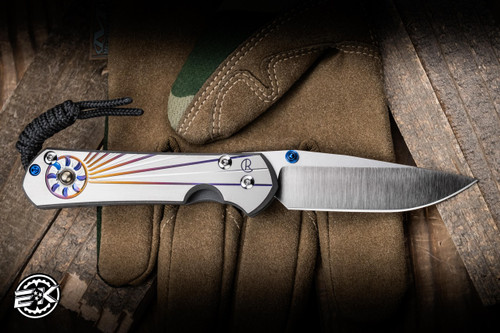 Left Handed-Chris Reeve Knives Small Sebenza 31 Folding Knife Unique Graphic w/ Pyrite 3" MagnaCut Drop Point Polished S31-1409-0980-2