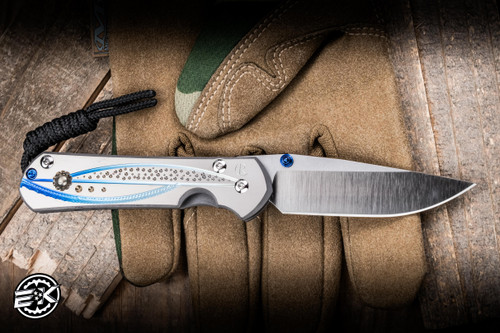 Left Handed-Chris Reeve Knives Small Sebenza 31 Folding Knife Unique Graphic w/ Pyrite 3" MagnaCut Drop Point Polished S31-1409-0980-5