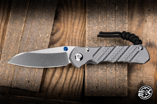 Chris Reeve Knives Small Inkosi Cross Hatch Folding Knife Glass Blasted Titanium/Blue Accents 2.75" MagnaCut Insingo SIN-1154-064