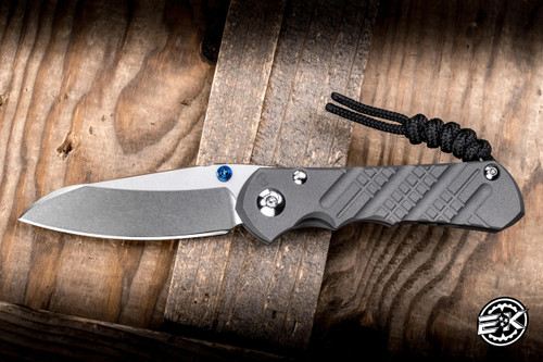Chris Reeve Knives Small Inkosi Cross Hatch Folding Knife Sandblasted Titanium/Blue Accents 2.75" MagnaCut Insingo SIN-1154-001