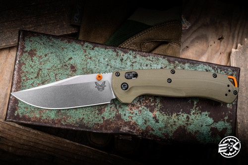 Preowned-Benchmade TaggedOut Folding Knife OD Green G10 3.5'' S45VN Clip Point Satin 