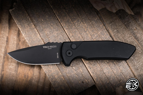 Preowned-Protech Les George SBR Short Bladed Rockeye Auto Folding Knife Aluminum 2.5" S35VN Drop Point Black DLC