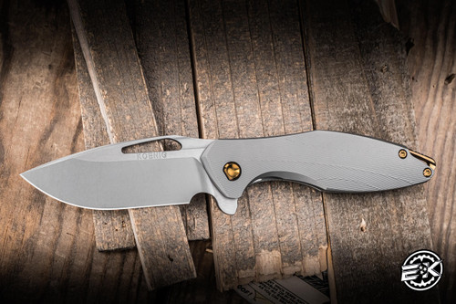 Koenig Knives Mini Arius Flipper Knife Patterned Titanium 3" M390 Drop Point Burnished Polished Flats