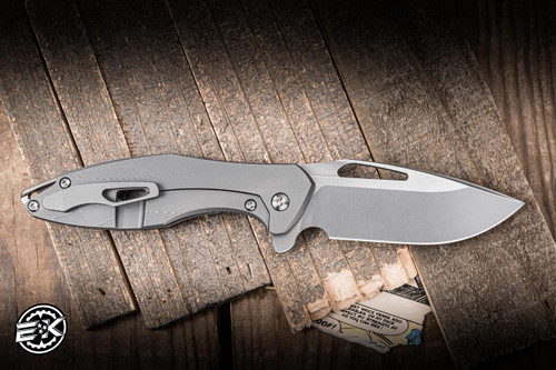 Koenig Knives Mini Arius Flipper Knife Patterned Titanium 3" M390 Drop Point Burnished Polished Flats