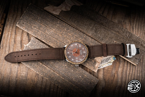 Preowned-Layer Watches 43MM Kevlar Micarta/Brass, Leather Band