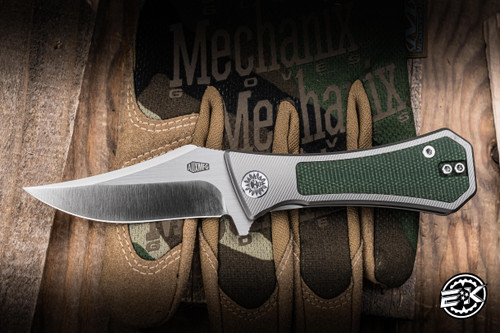 Auxiliary Manufacturing Deadhead Folding Pocket Knife Titanium/Green Micarta Inlay 2.8" M390 Bowie