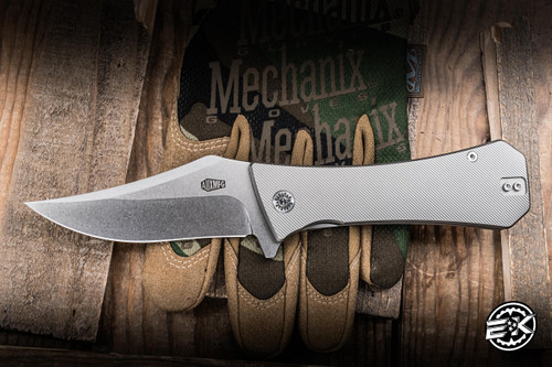 Auxiliary Manufacturing Coffin XL Folding Pocket Knife Micro Milled Titanium 4" M390 Bowie Stonewash