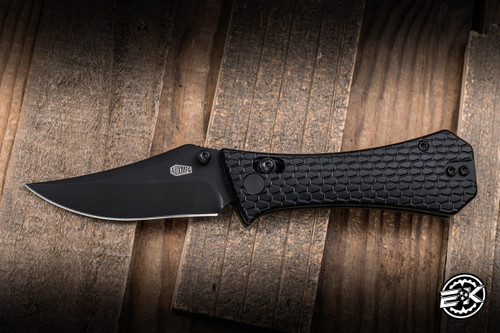 Auxiliary Manufacturing Folder Pocket Knife Aluminum 2.8" 14C28N Bowie Black PVD