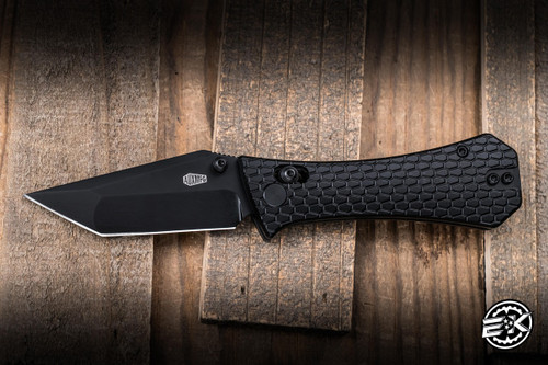 Auxiliary Manufacturing Coffin Folder Pocket Knife Aluminum 2.8" 14C28N Tanto Black PVD