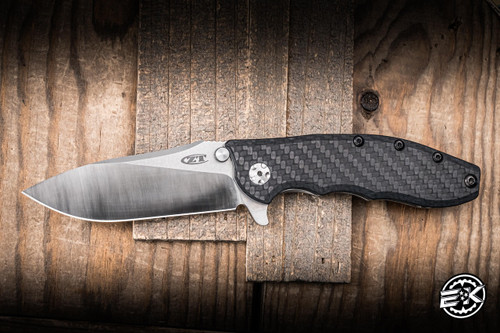 Preowned-Zero Tolerance Hinderer 0562CF Folding Knife Black Carbon Fiber/Stonewash Titanium 3.5" 20CV Drop Point Satin 