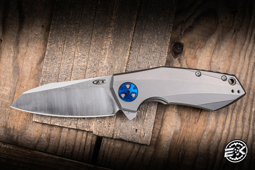 Preowned-Zero Tolerance 0456 Sinkevich Folding Knife Titanium, Blue Accents 3.25" CTS 204P Sheepsfoot Satin Stonewash