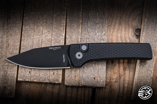 ProTech x Ramon Chaves Scapegoat Compact Automatic Folding Knife Carbide Textured Black Aluminum 3.15" MagnaMax Clip Point Black DLC